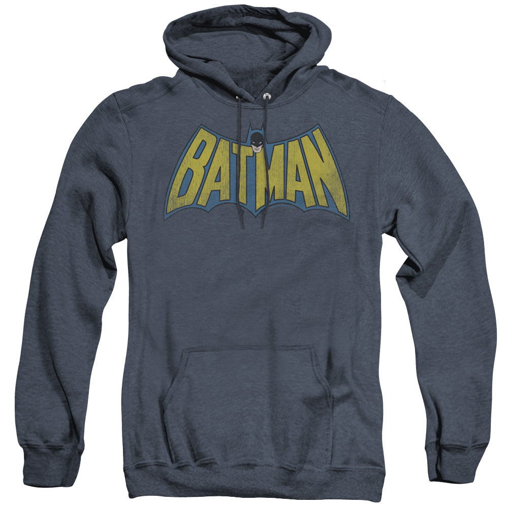AN OFFCIALLY LICENSED DC CLASSIC BATMAN LOGO ADULT UNISEX HEATHER PULLOVER HOODIE NAVY