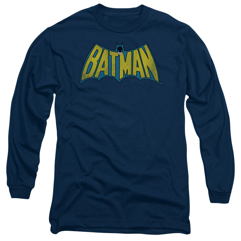 AN OFFCIALLY LICENSED DC CLASSIC BATMAN LOGO MEN'S LONG SLEEVE T-SHIRT NAVY