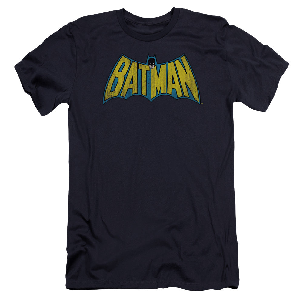 AN OFFCIALLY LICENSED DC CLASSIC BATMAN LOGO MEN'S PREMIUM SLIM FIT T-SHIRT NAVY