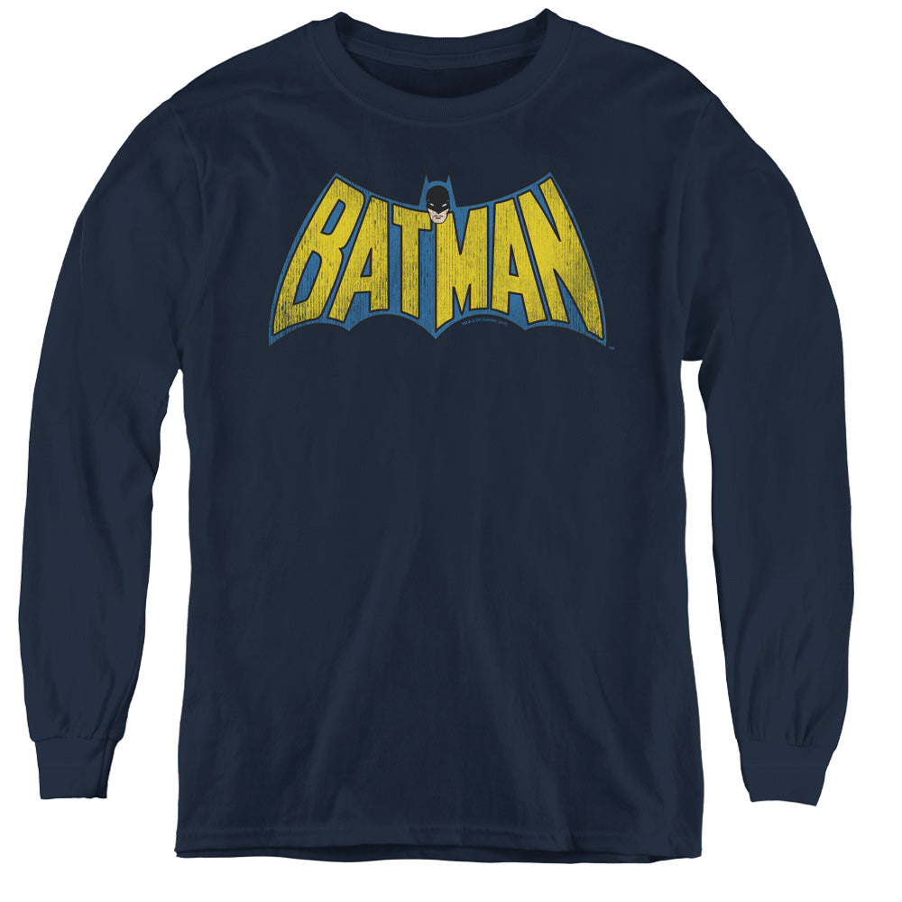 AN OFFCIALLY LICENSED DC CLASSIC BATMAN LOGO YOUTH LONG SLEEVE T-SHIRT NAVY