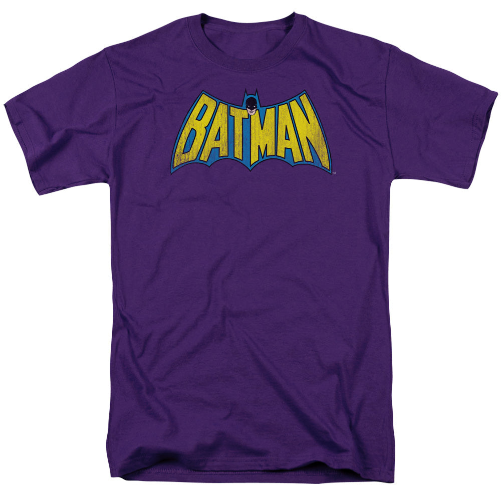 AN OFFCIALLY LICENSED DC CLASSIC BATMAN LOGO DISTRESSED MEN'S REGULAR FIT T-SHIRT PURPLE