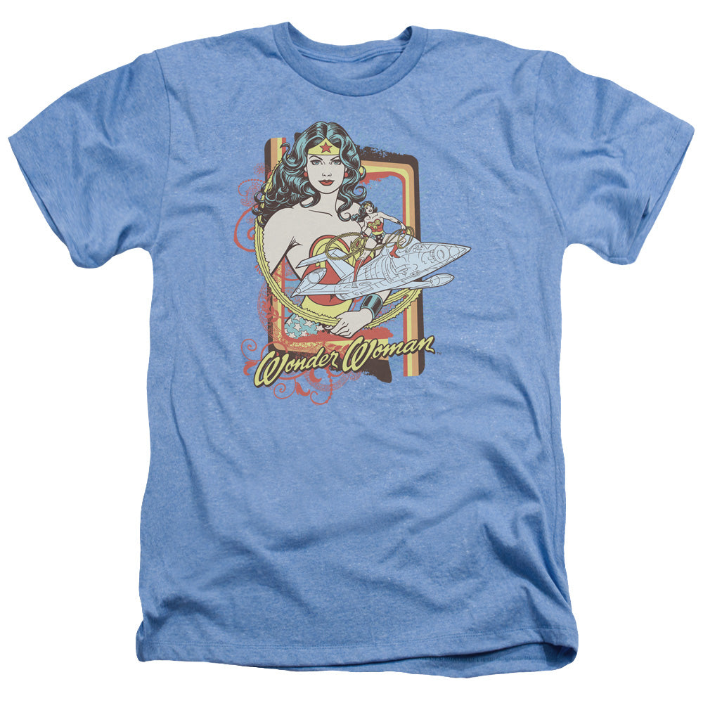 AN OFFCIALLY LICENSED DC INVISIBLE JET MEN'S HEATHER T-SHIRT LIGHT BLUE