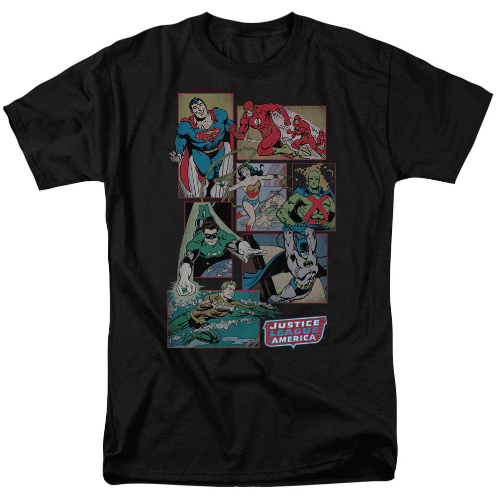 AN OFFCIALLY LICENSED DC JUSTICE LEAGUE BOXES MEN'S REGULAR FIT T-SHIRT BLACK