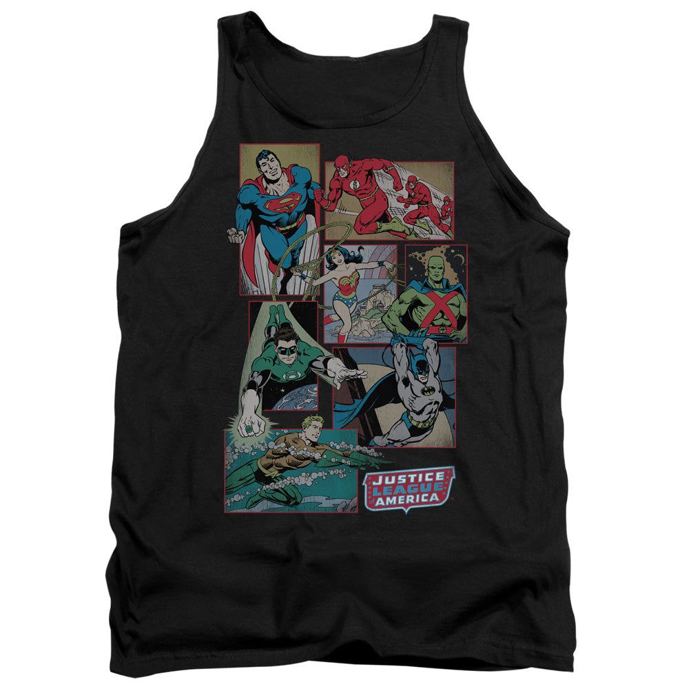 AN OFFCIALLY LICENSED DC JUSTICE LEAGUE BOXES ADULT UNISEX TANK TOP BLACK
