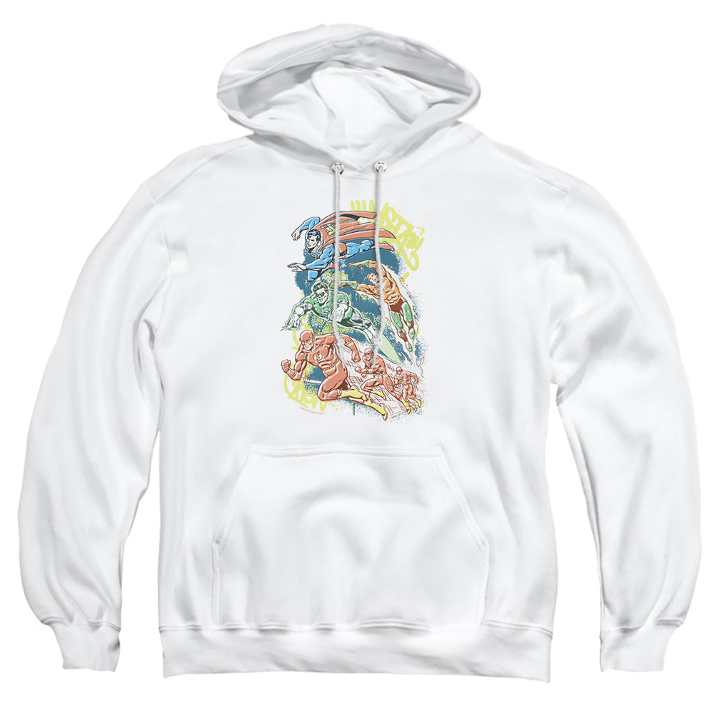 AN OFFCIALLY LICENSED DC HALFTONE LEAGUE ADULT UNISEX PULLOVER HOODIE WHITE