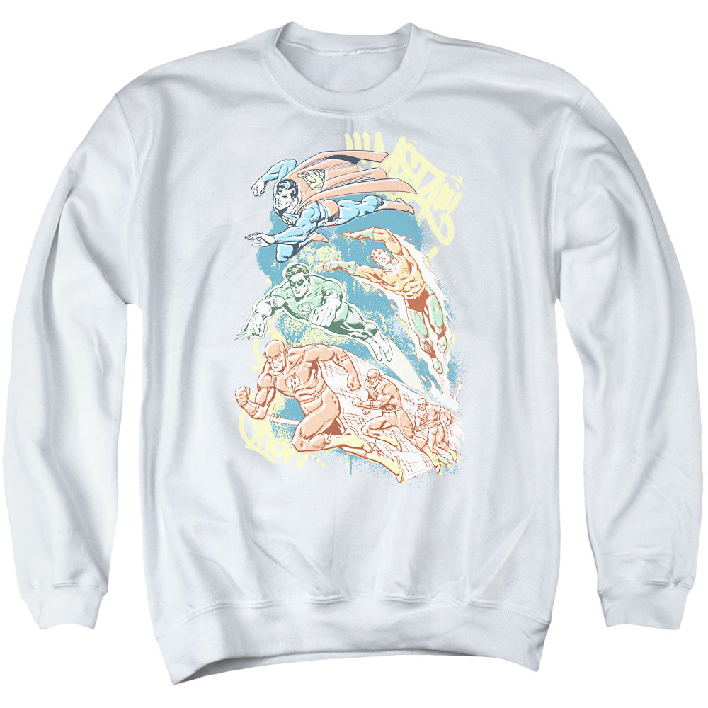 AN OFFCIALLY LICENSED DC HALFTONE LEAGUE ADULT UNISEX CREWNECK SWEATSHIRT WHITE