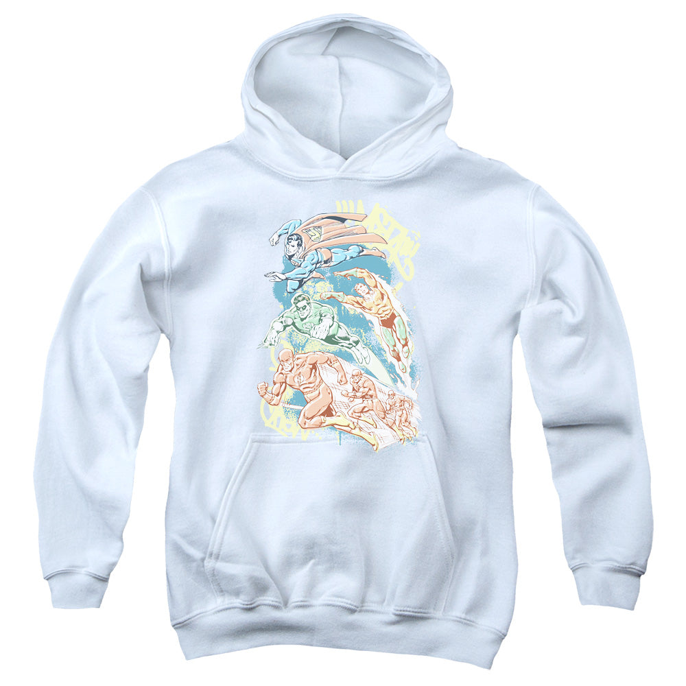 AN OFFCIALLY LICENSED DC HALFTONE LEAGUE YOUTH HOODIE WHITE