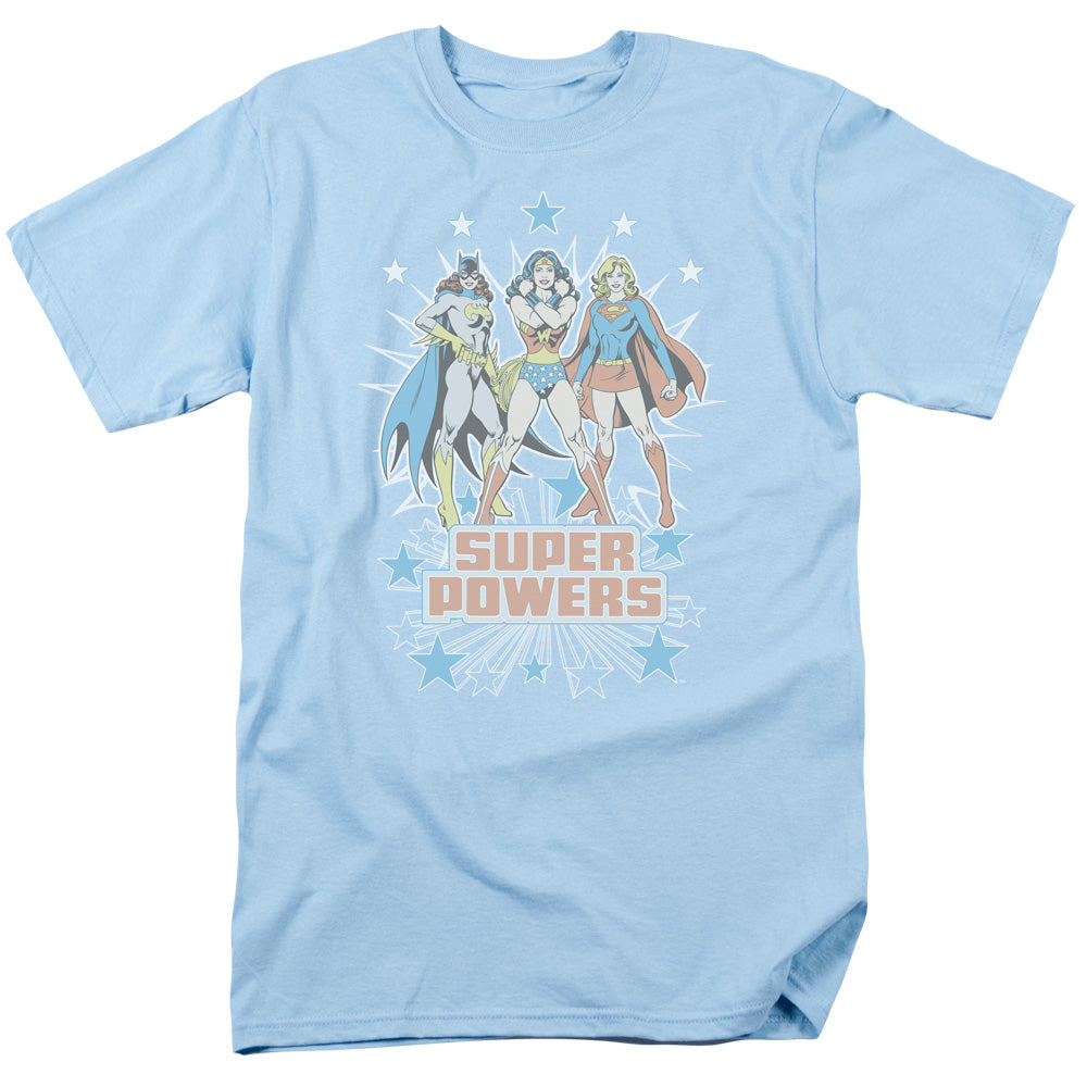 AN OFFCIALLY LICENSED DC SUPER POWERS X3 MEN'S REGULAR FIT T-SHIRT LIGHT BLUE