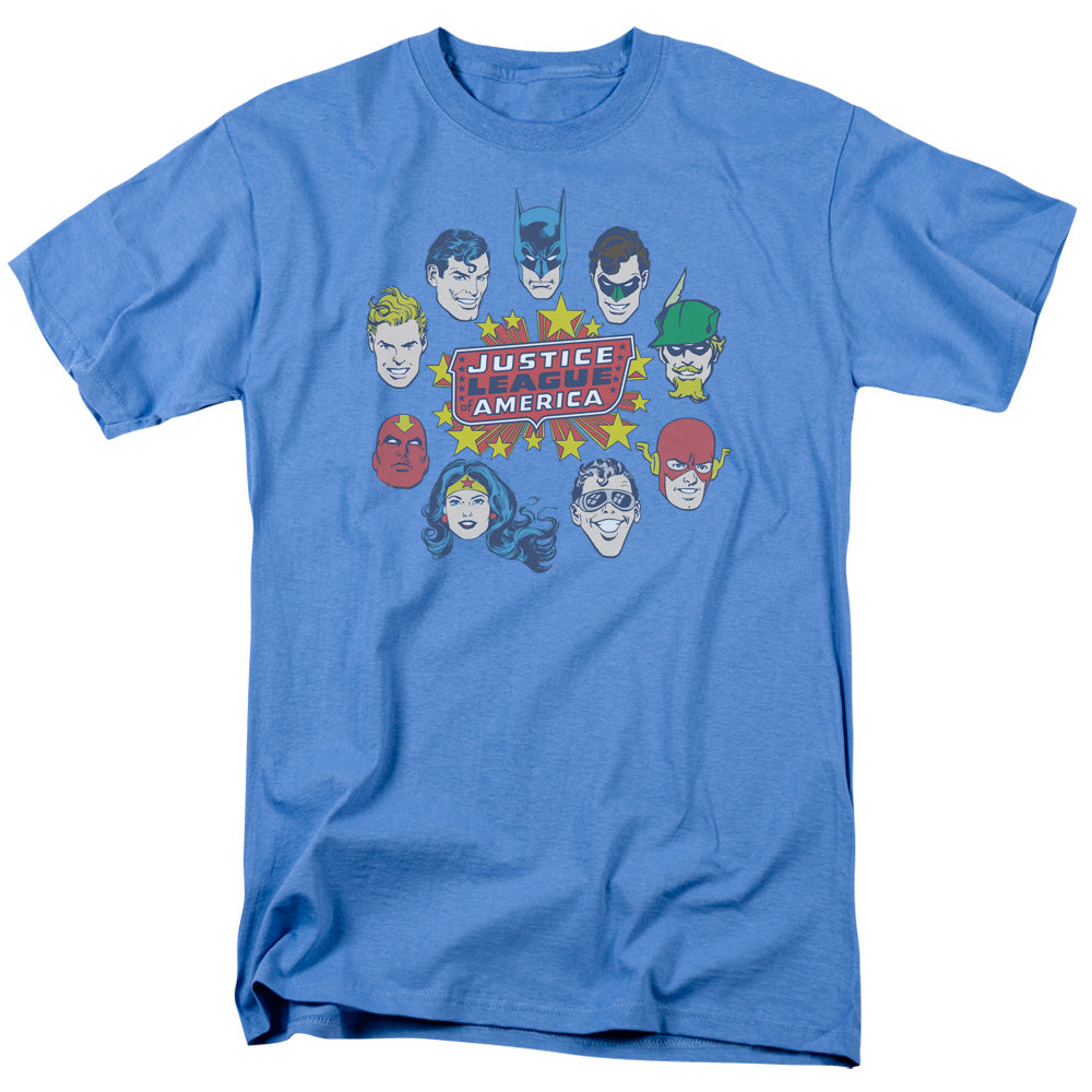 AN OFFCIALLY LICENSED DC JUSTICE HEAD CIRCLE MEN'S REGULAR FIT T-SHIRT CAROLINA BLUE