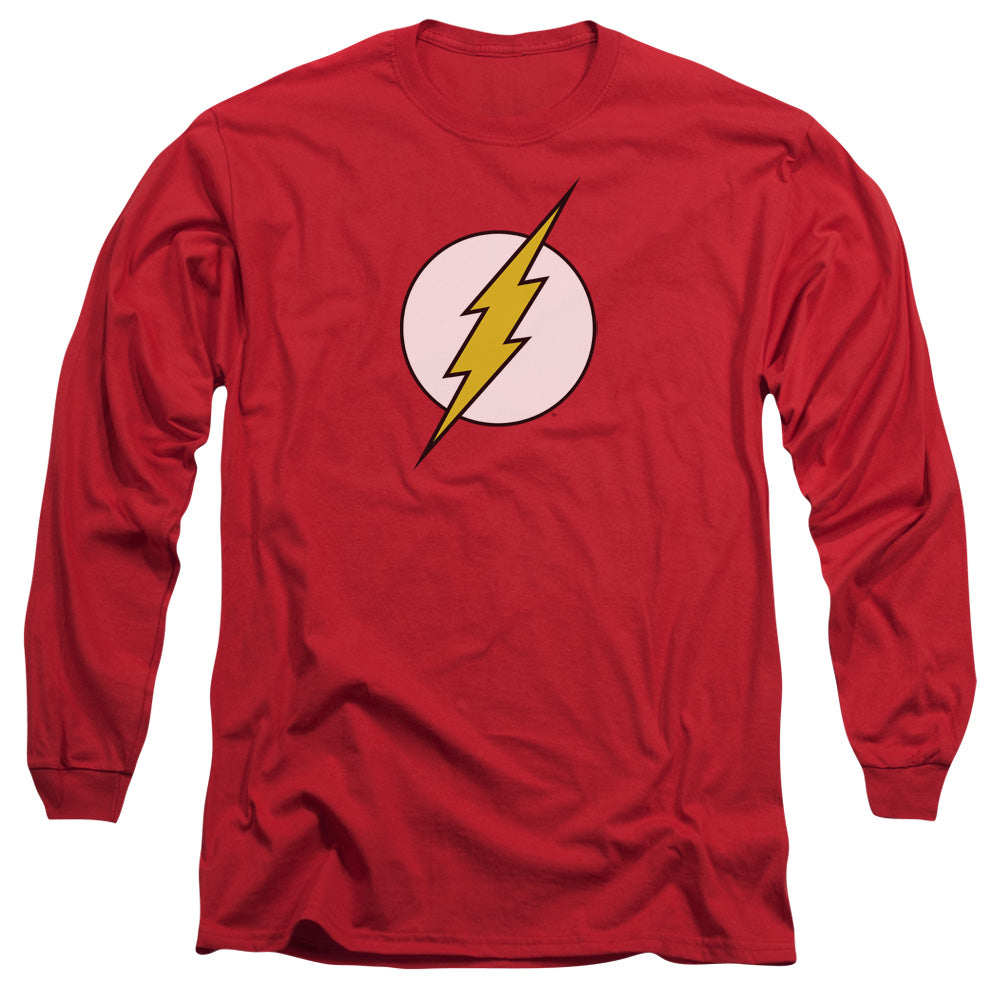 AN OFFCIALLY LICENSED DC FLASH FLASH LOGO MEN'S LONG SLEEVE T-SHIRT RED