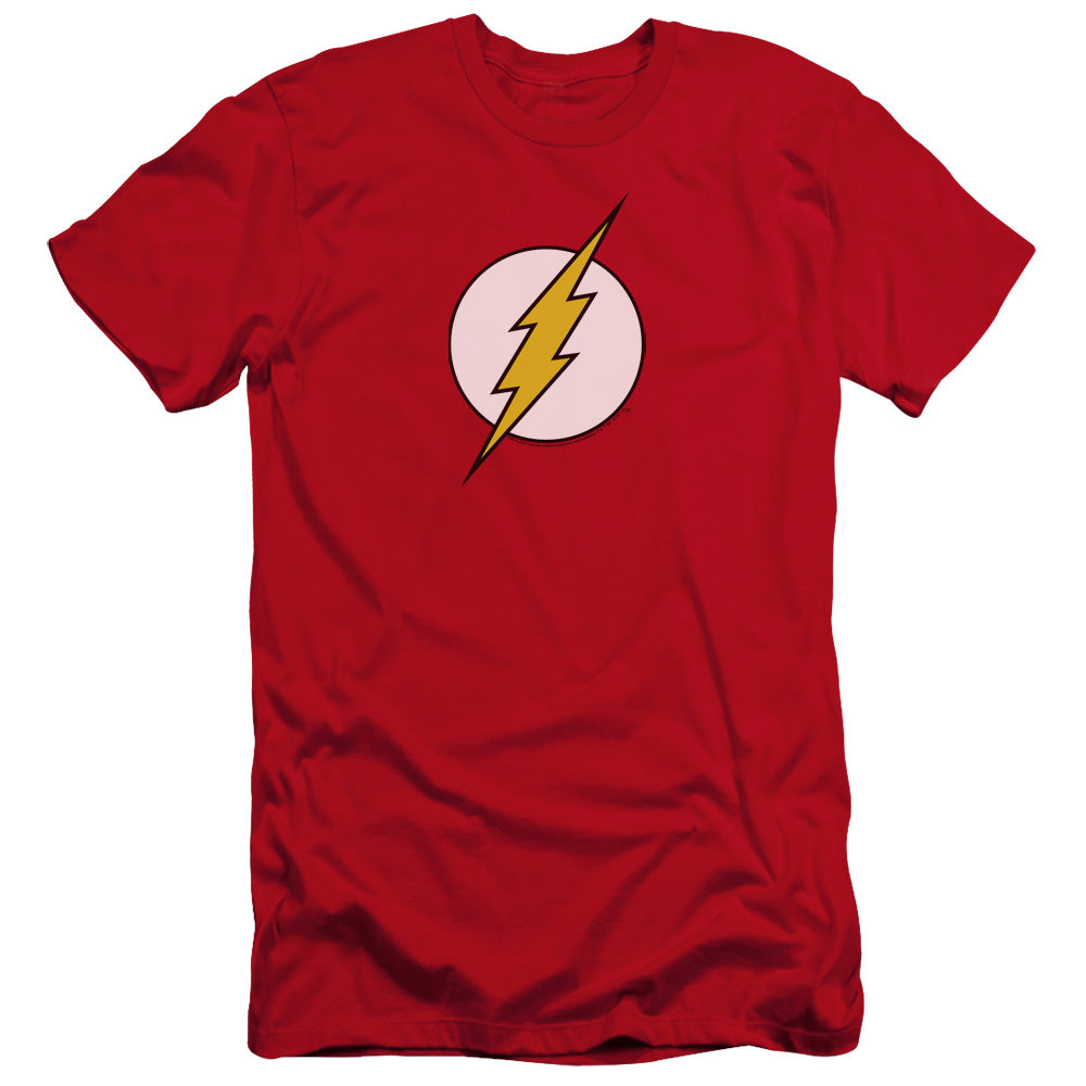 AN OFFCIALLY LICENSED DC FLASH FLASH LOGO MEN'S PREMIUM SLIM FIT T-SHIRT RED