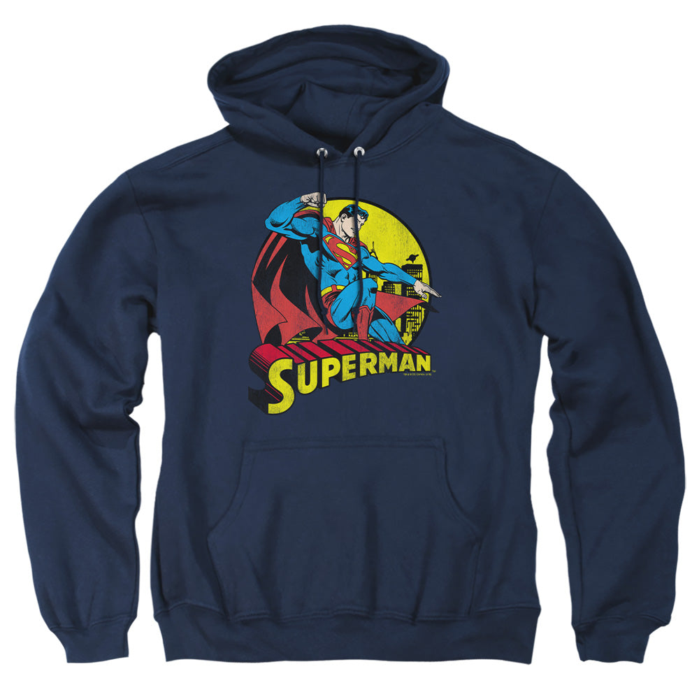 AN OFFCIALLY LICENSED DC BIG BLUE ADULT UNISEX PULLOVER HOODIE NAVY