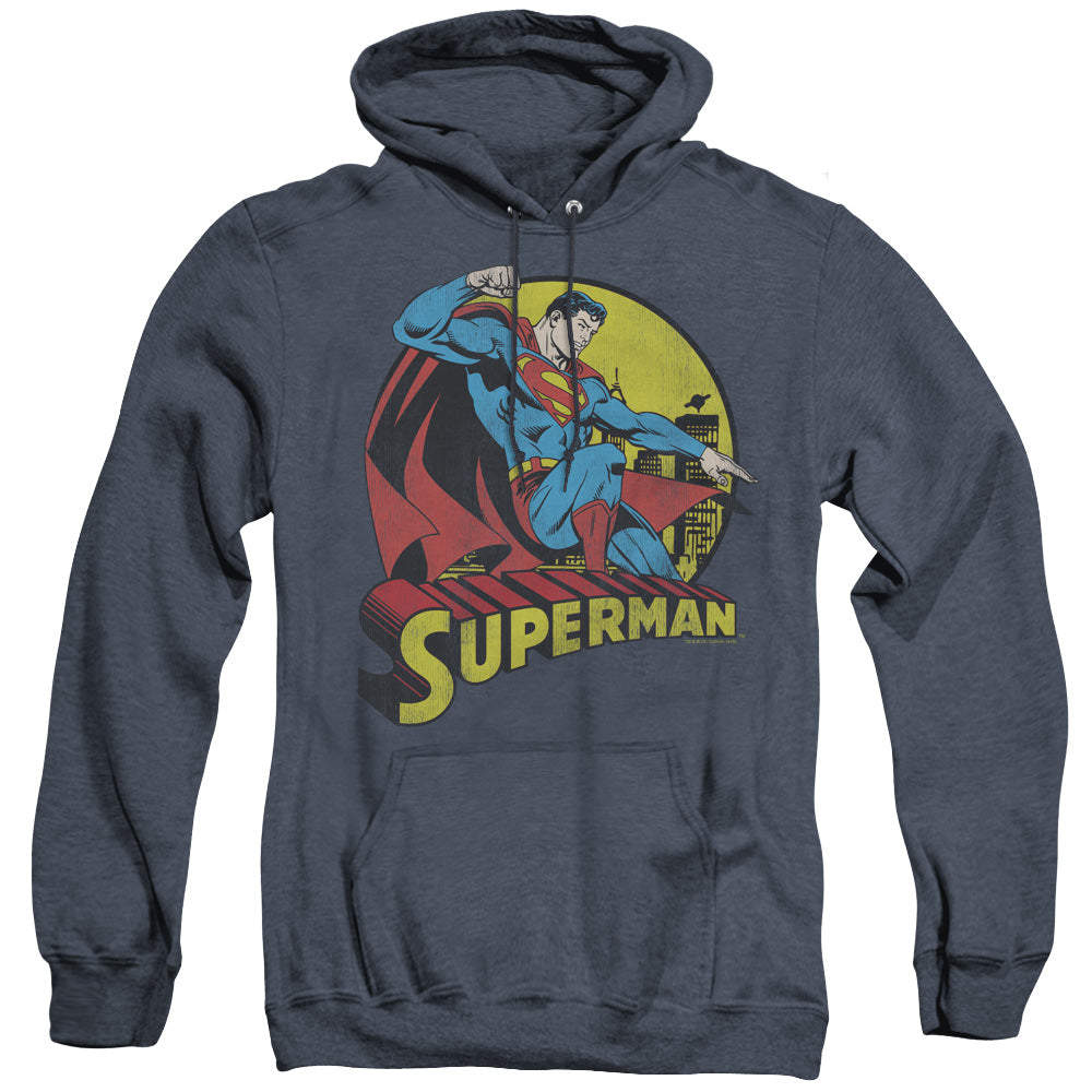AN OFFCIALLY LICENSED DC BIG BLUE ADULT UNISEX HEATHER PULLOVER HOODIE NAVY