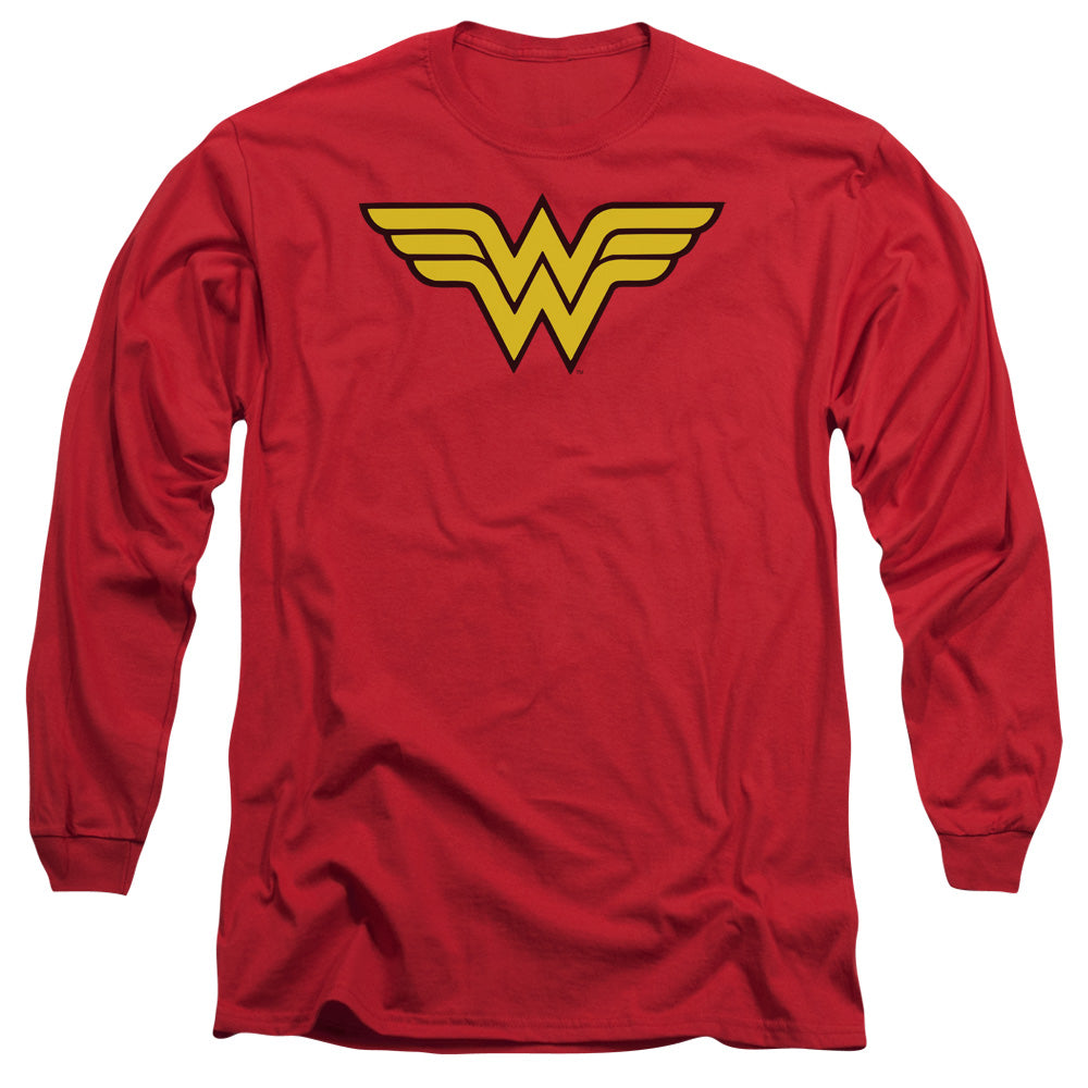 AN OFFCIALLY LICENSED DC WONDER WOMAN LOGO MEN'S LONG SLEEVE T-SHIRT RED