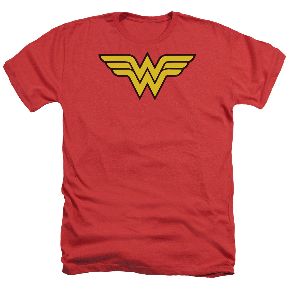 AN OFFCIALLY LICENSED DC WONDER WOMAN LOGO MEN'S HEATHER T-SHIRT RED