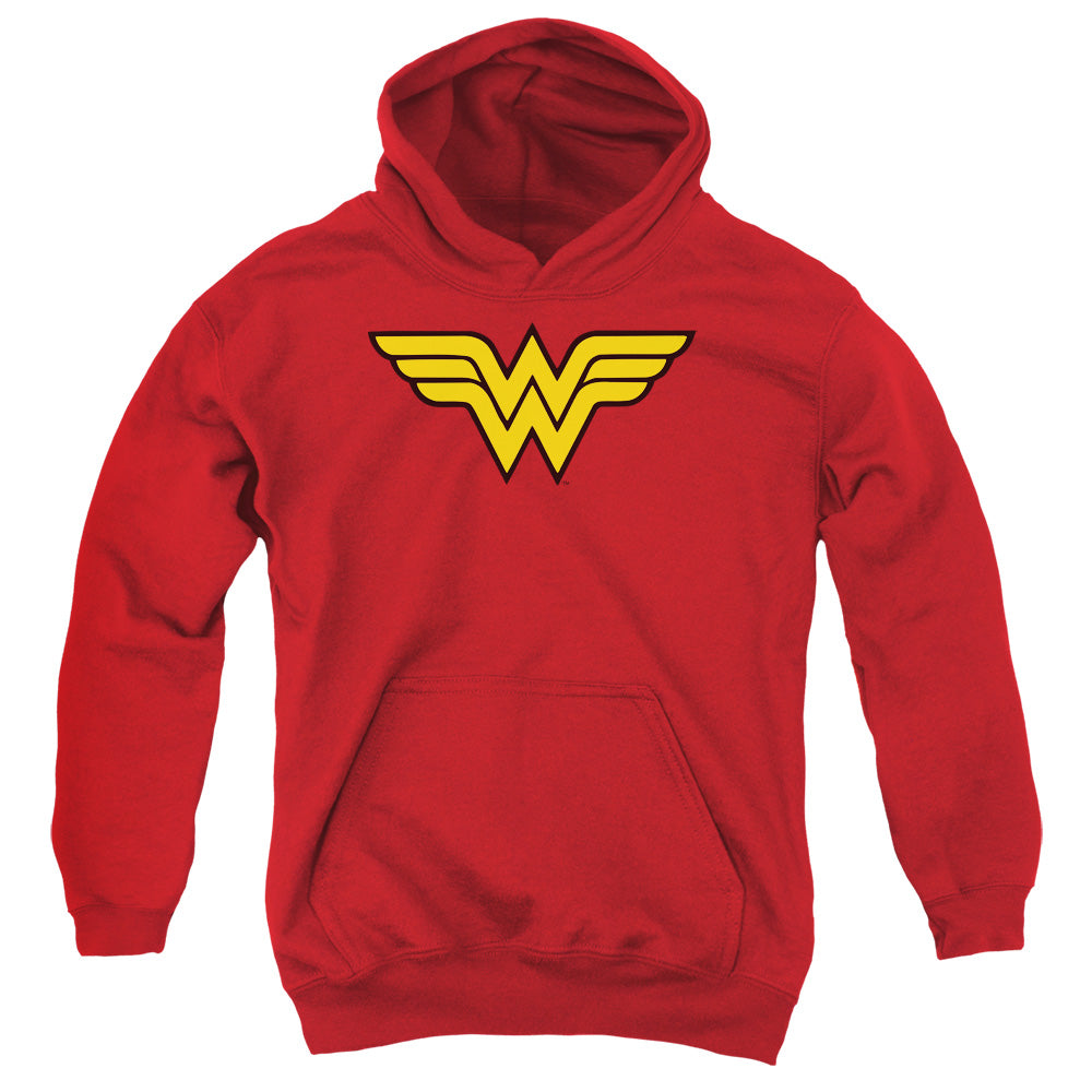 AN OFFCIALLY LICENSED DC WONDER WOMAN LOGO YOUTH HOODIE RED