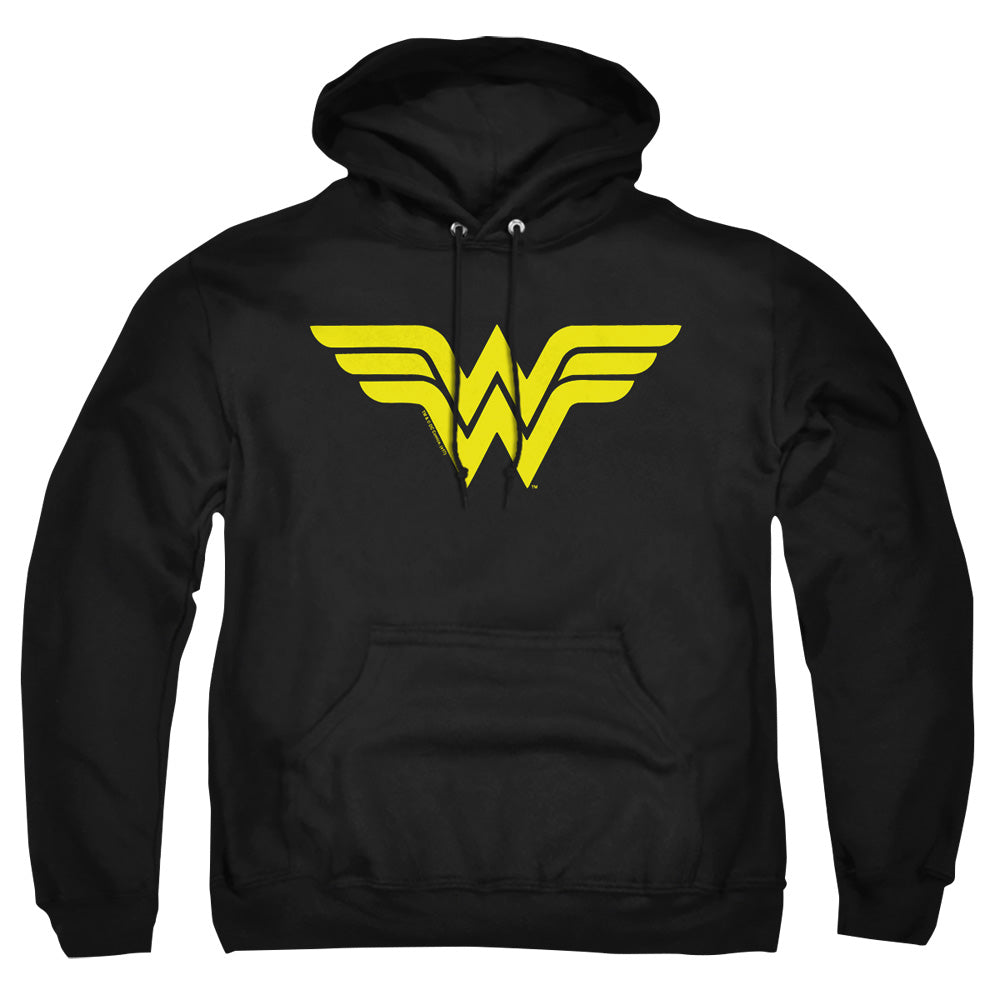 AN OFFCIALLY LICENSED DC WONDER WOMAN LOGO ADULT UNISEX PULLOVER HOODIE BLACK