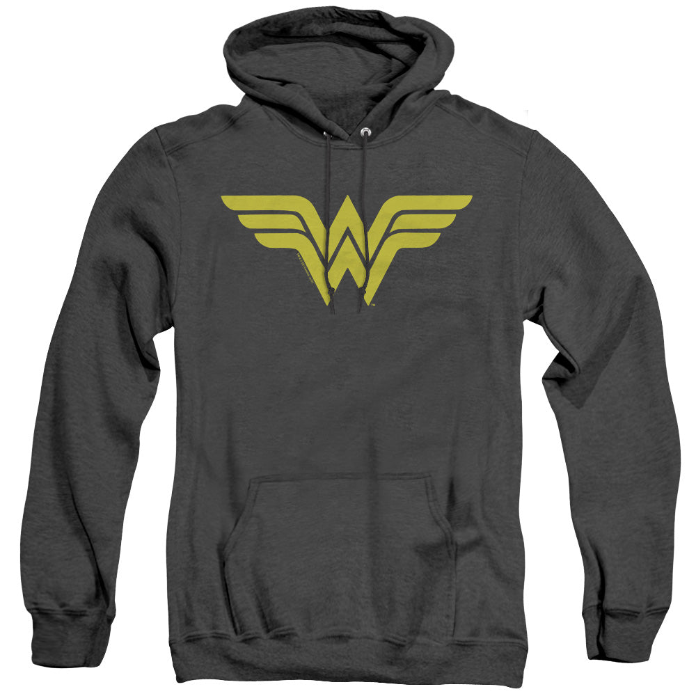AN OFFCIALLY LICENSED DC WONDER WOMAN LOGO ADULT UNISEX HEATHER PULLOVER HOODIE BLACK
