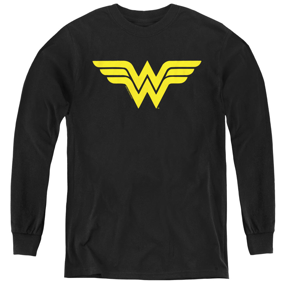 AN OFFCIALLY LICENSED DC WONDER WOMAN LOGO YOUTH LONG SLEEVE T-SHIRT BLACK