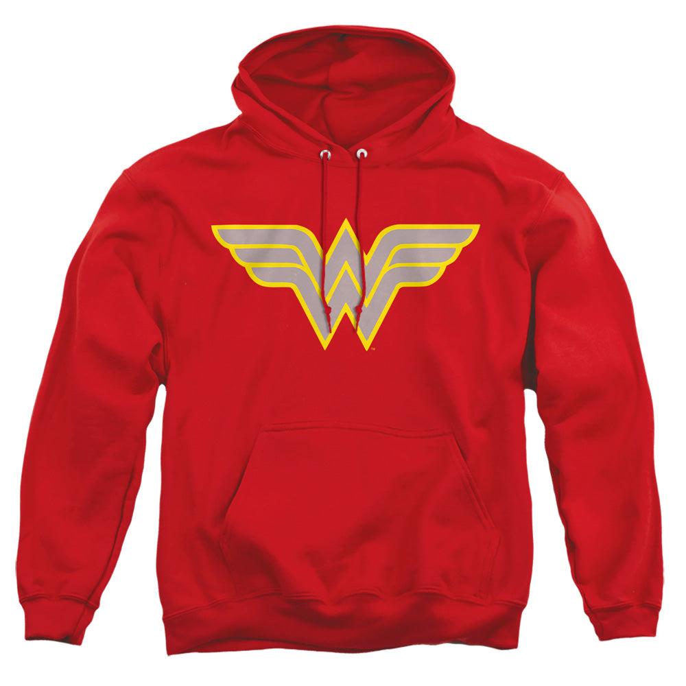 AN OFFCIALLY LICENSED DC WW LOGO ADULT UNISEX PULLOVER HOODIE RED