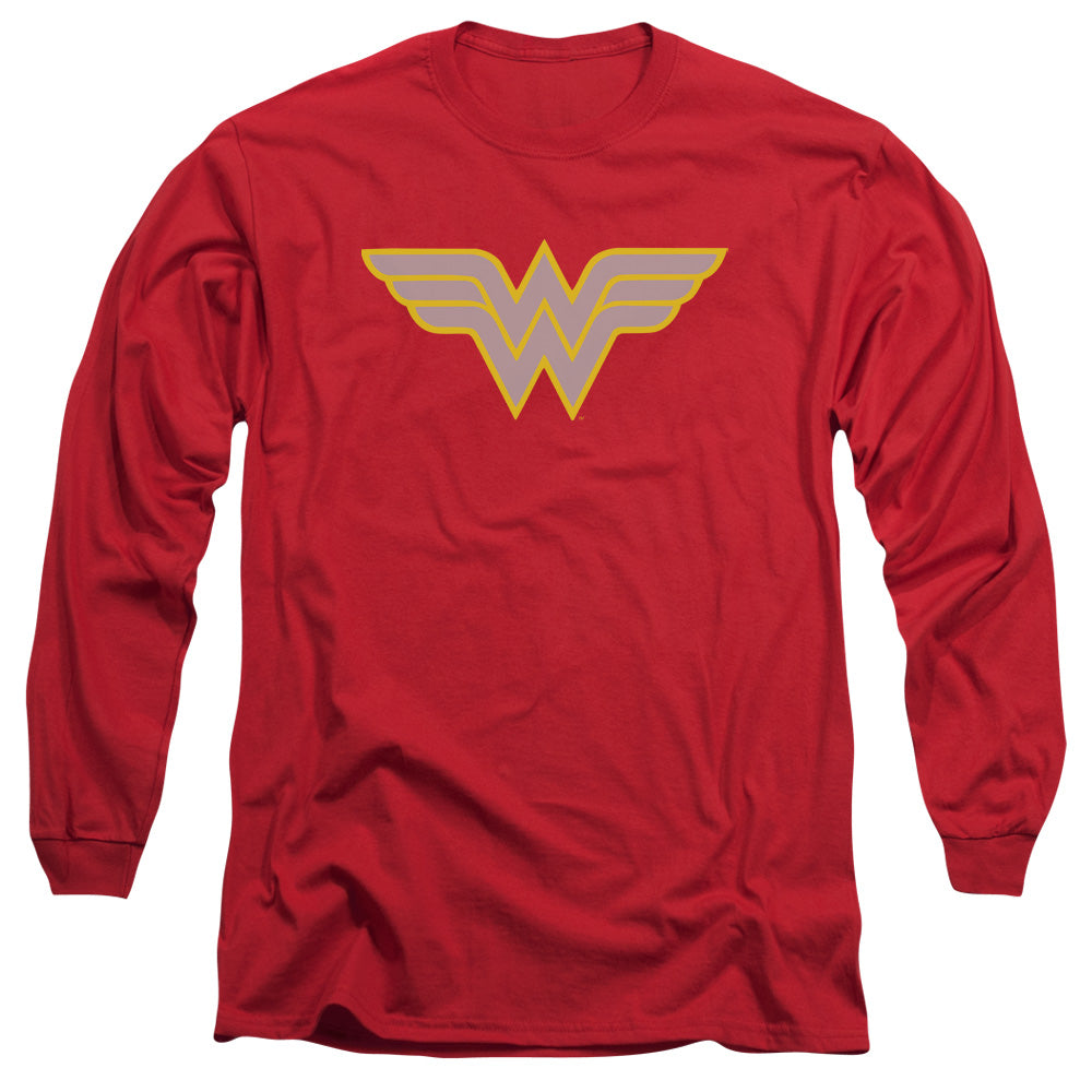 AN OFFCIALLY LICENSED DC WW LOGO MEN'S LONG SLEEVE T-SHIRT RED