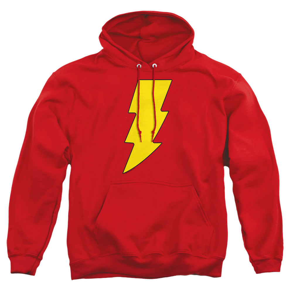 AN OFFCIALLY LICENSED DC SHAZAM LOGO ADULT UNISEX PULLOVER HOODIE RED