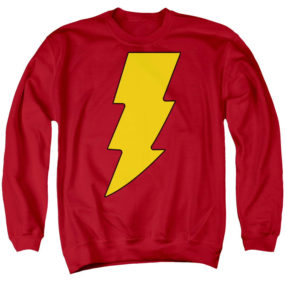 AN OFFCIALLY LICENSED DC SHAZAM LOGO ADULT UNISEX CREWNECK SWEATSHIRT RED