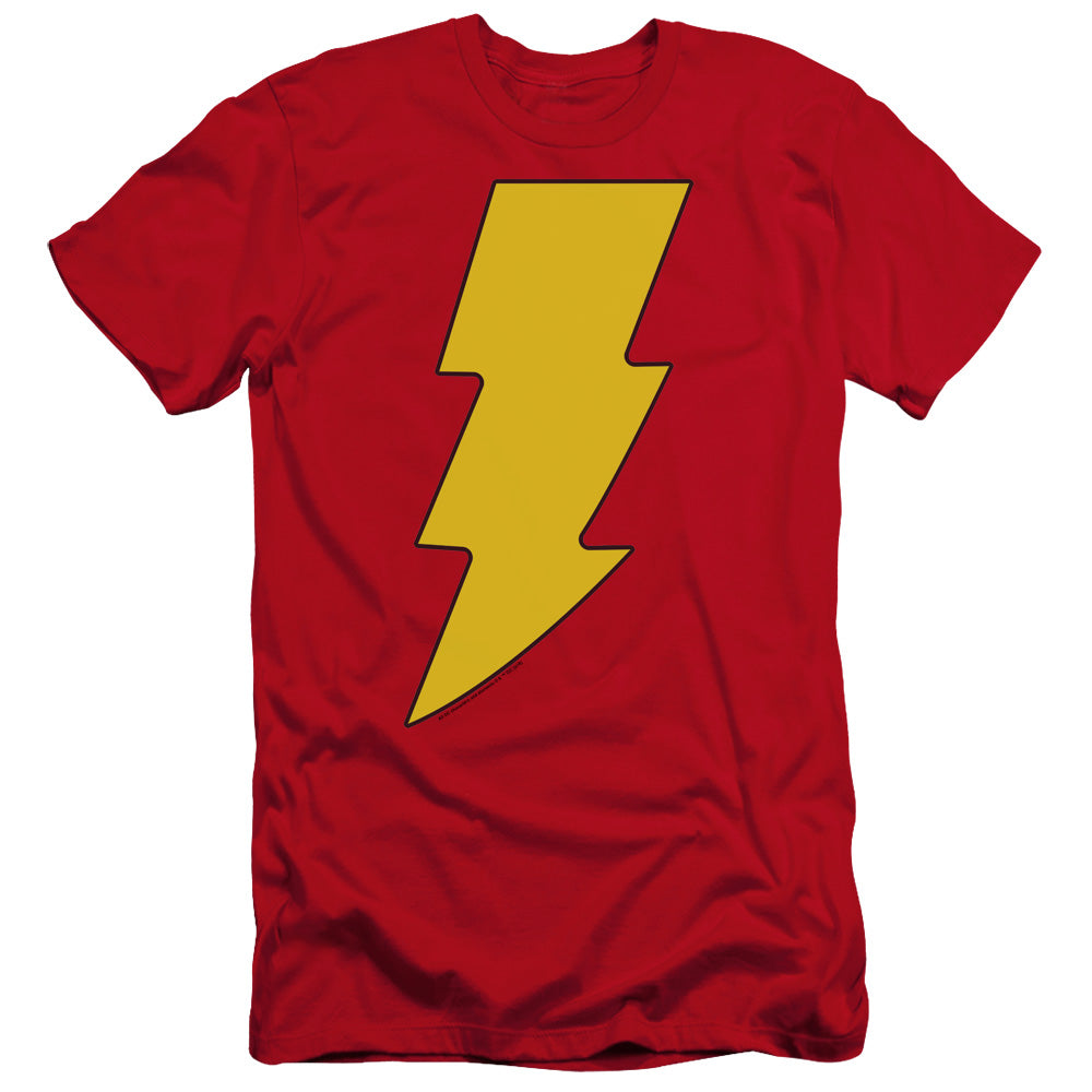 AN OFFCIALLY LICENSED DC SHAZAM LOGO MEN'S PREMIUM SLIM FIT T-SHIRT RED