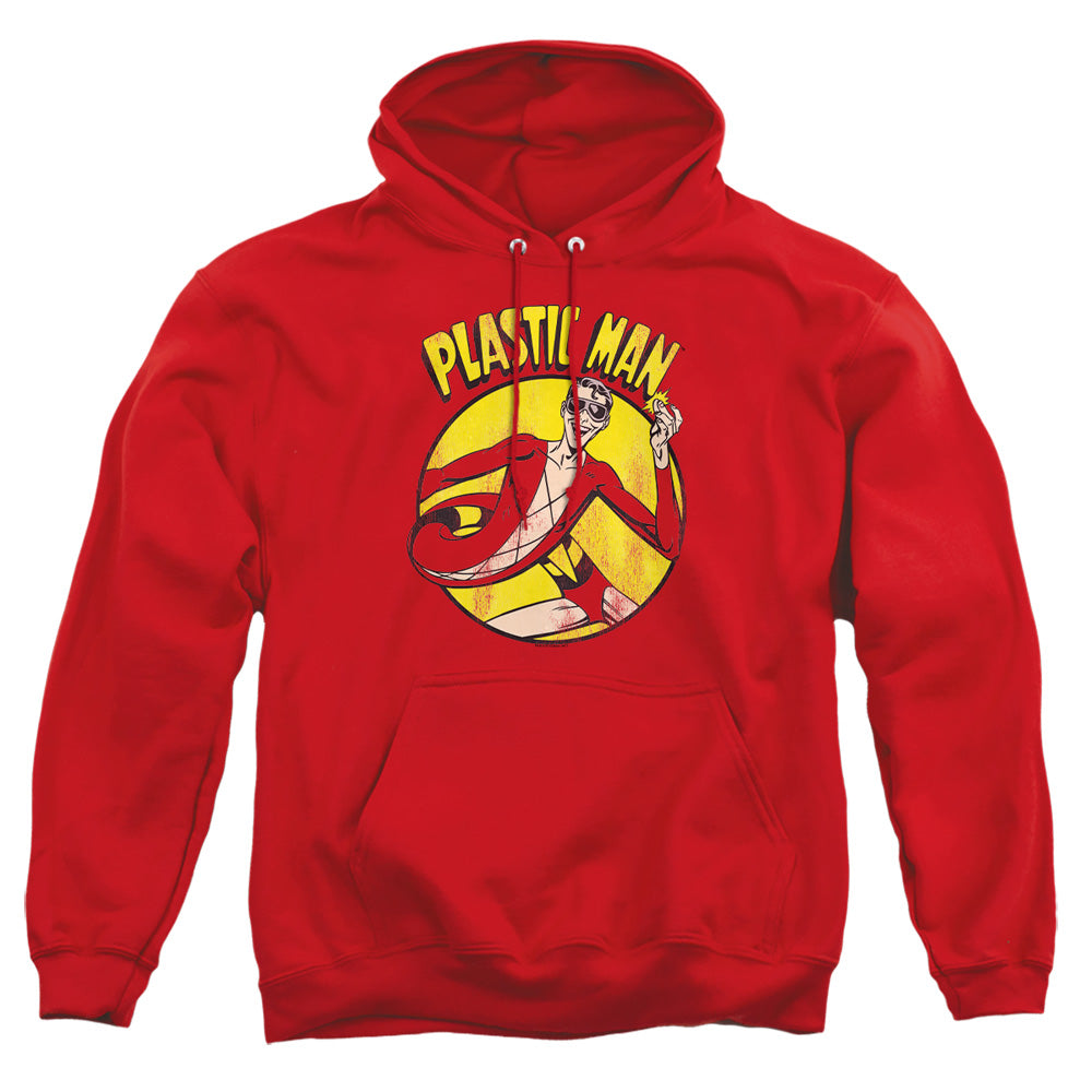 AN OFFCIALLY LICENSED DC PLASTIC MAN ADULT UNISEX PULLOVER HOODIE RED