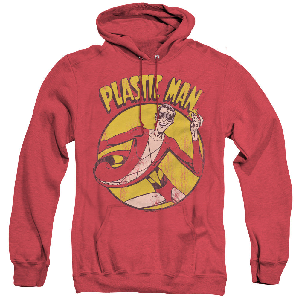 AN OFFCIALLY LICENSED DC PLASTIC MAN ADULT UNISEX HEATHER PULLOVER HOODIE RED