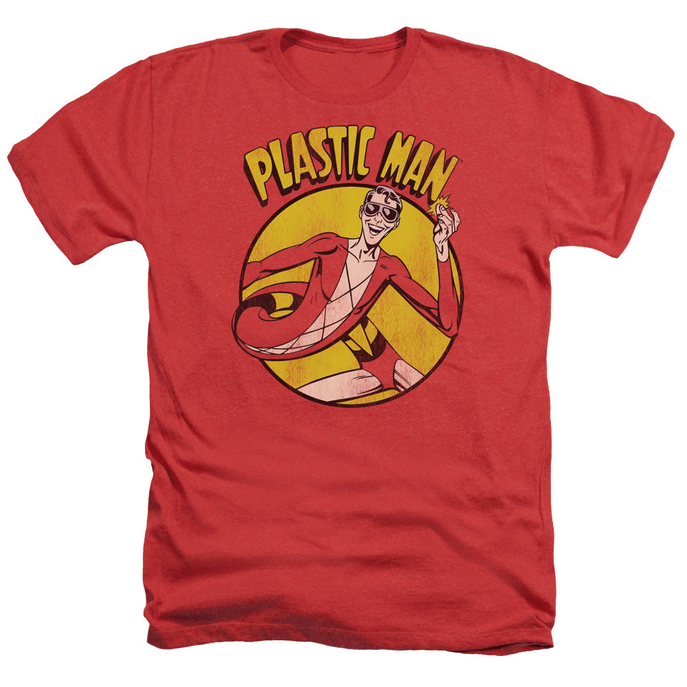 AN OFFCIALLY LICENSED DC PLASTIC MAN MEN'S HEATHER T-SHIRT RED