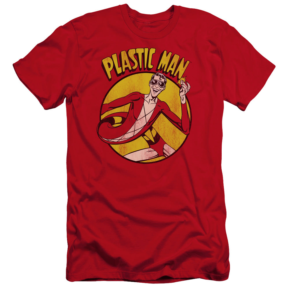 AN OFFCIALLY LICENSED DC PLASTIC MAN MEN'S PREMIUM SLIM FIT T-SHIRT RED