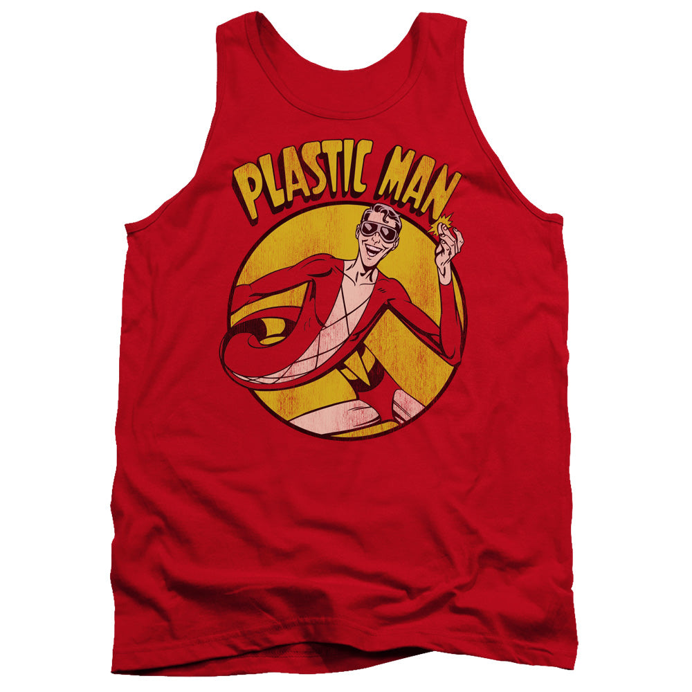 AN OFFCIALLY LICENSED DC PLASTIC MAN ADULT UNISEX TANK TOP RED