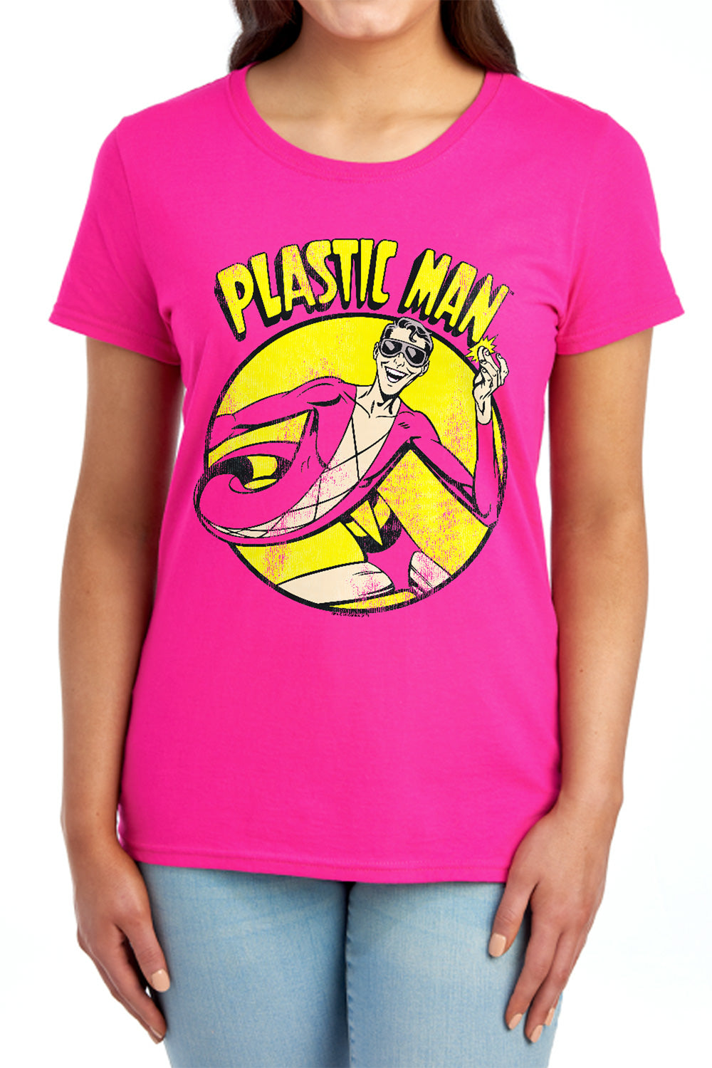 AN OFFCIALLY LICENSED DC PLASTIC MAN WOMEN'S REGULAR FIT T-SHIRT RED