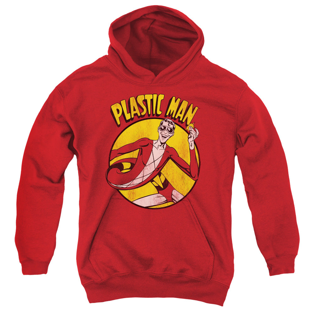 AN OFFCIALLY LICENSED DC PLASTIC MAN YOUTH HOODIE RED