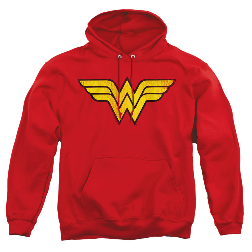 AN OFFCIALLY LICENSED DC WONDER WOMAN LOGO DIST ADULT UNISEX PULLOVER HOODIE RED
