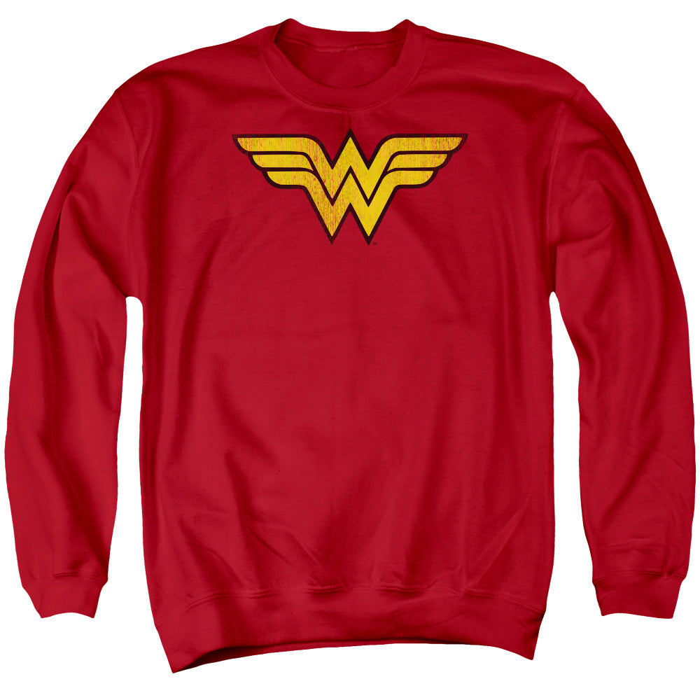 AN OFFCIALLY LICENSED DC WONDER WOMAN LOGO DIST ADULT UNISEX CREWNECK SWEATSHIRT RED