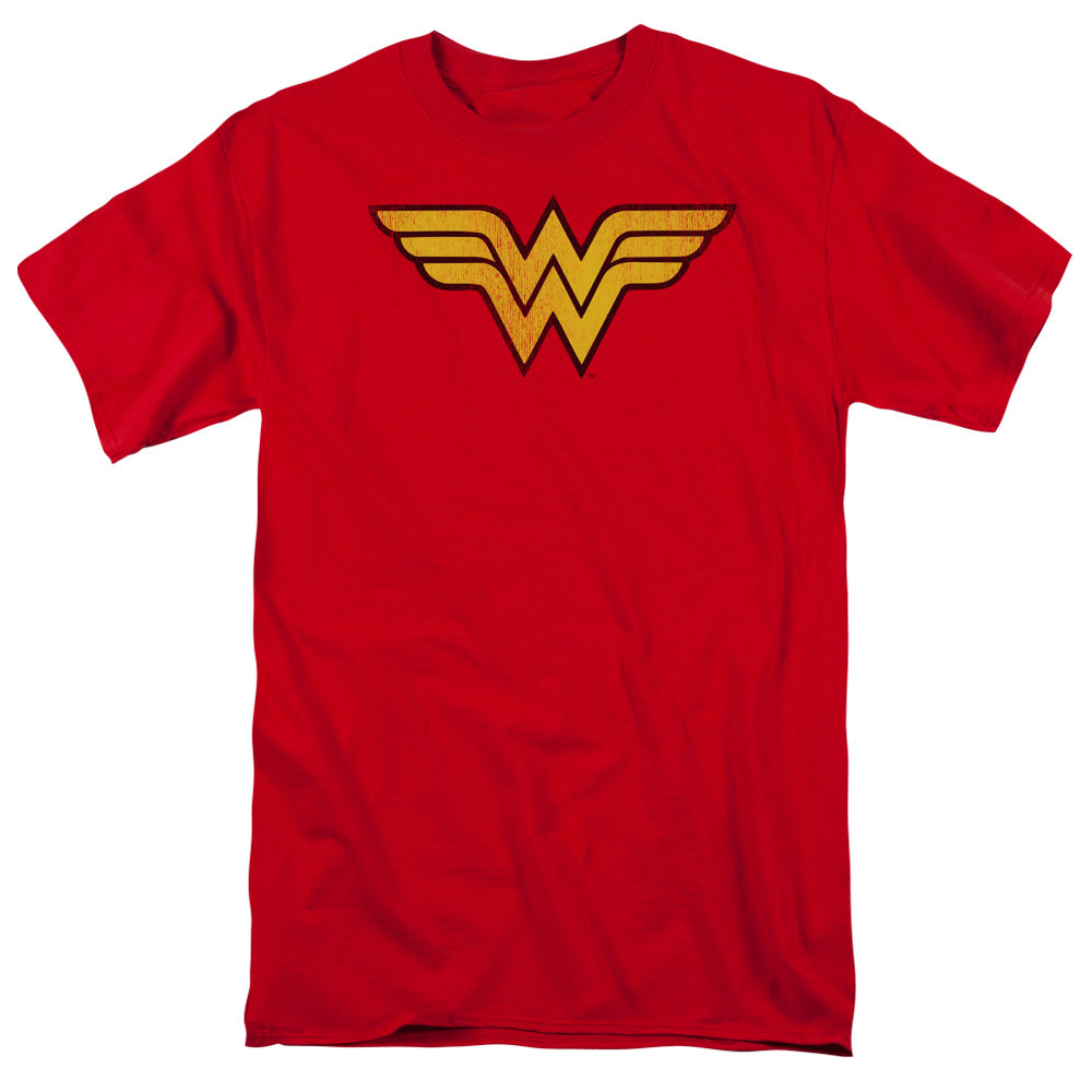 AN OFFCIALLY LICENSED DC WONDER WOMAN LOGO DIST MEN'S REGULAR FIT T-SHIRT RED