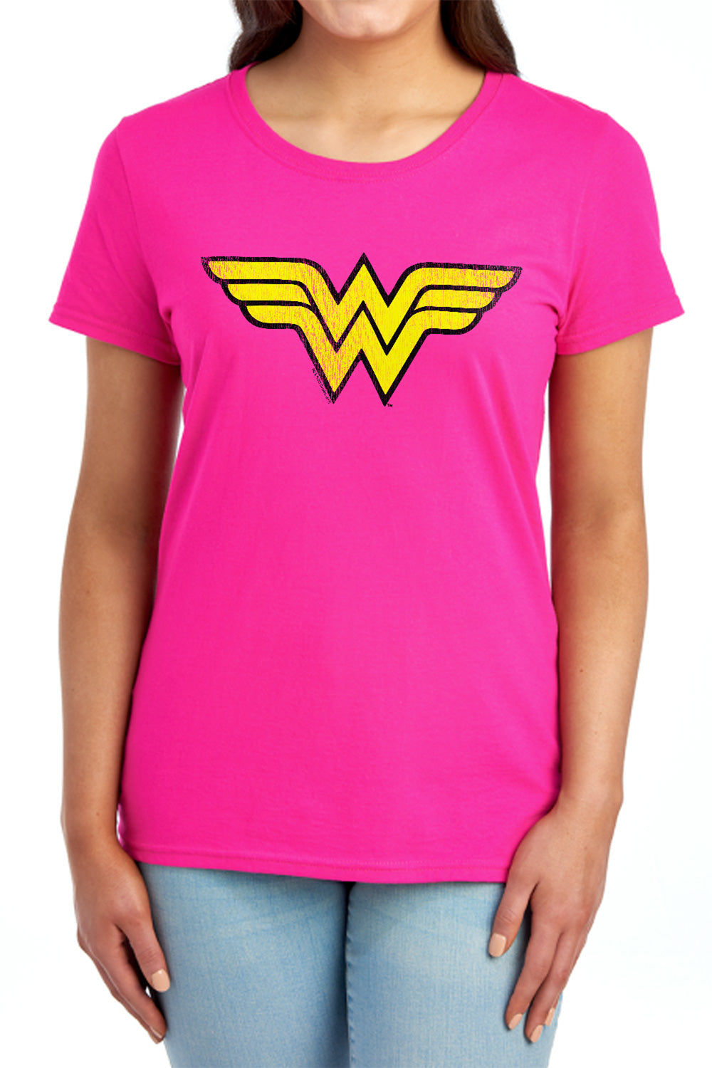 AN OFFCIALLY LICENSED DC WONDER WOMAN LOGO DIST WOMEN'S REGULAR FIT T-SHIRT RED