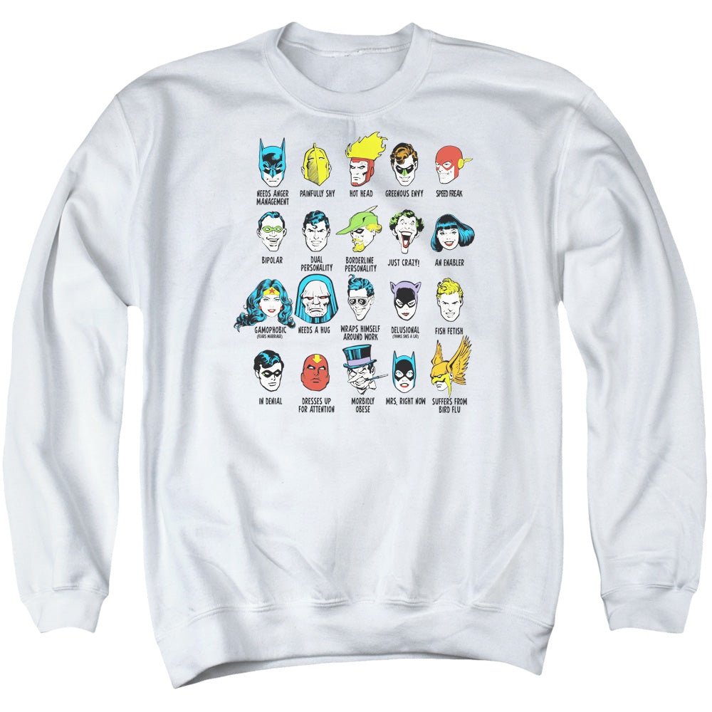 AN OFFCIALLY LICENSED DC SUPERHERO ISSUES ADULT UNISEX CREWNECK SWEATSHIRT WHITE