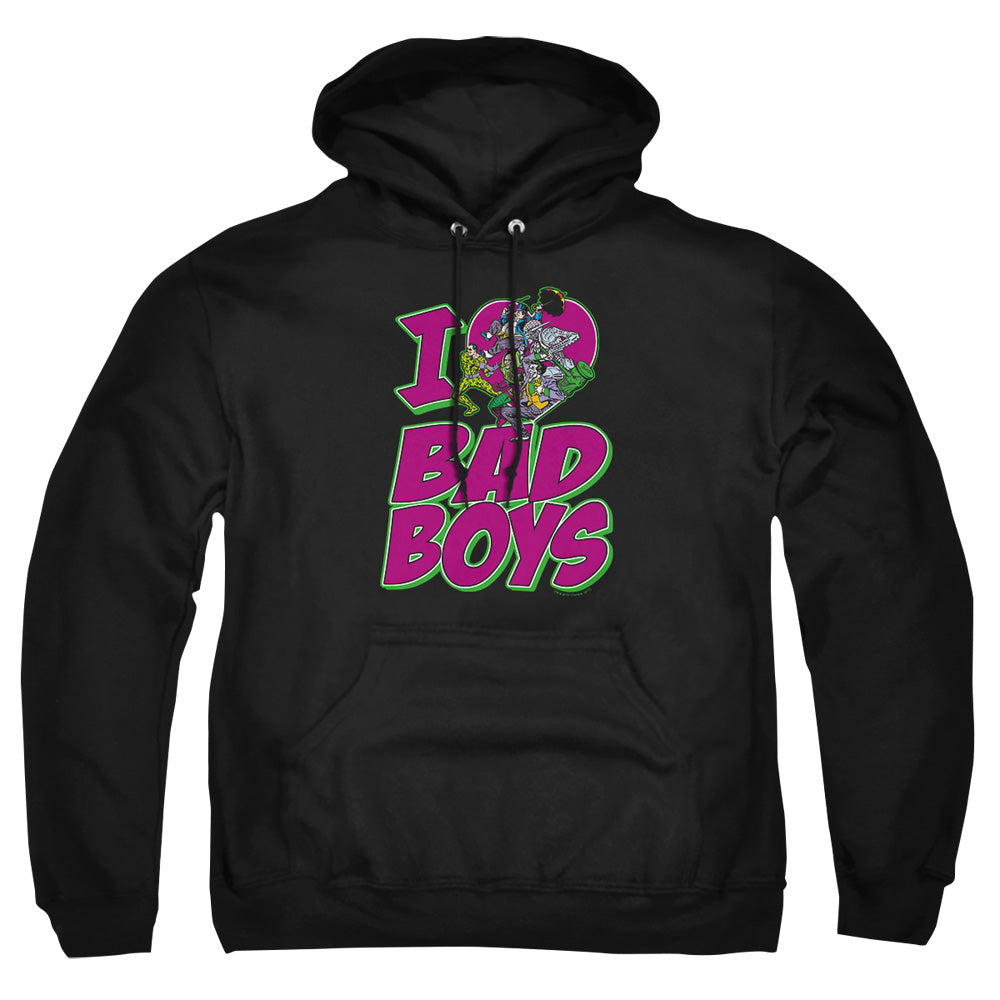 AN OFFCIALLY LICENSED DC I HEART BAD BOYS ADULT UNISEX PULLOVER HOODIE BLACK