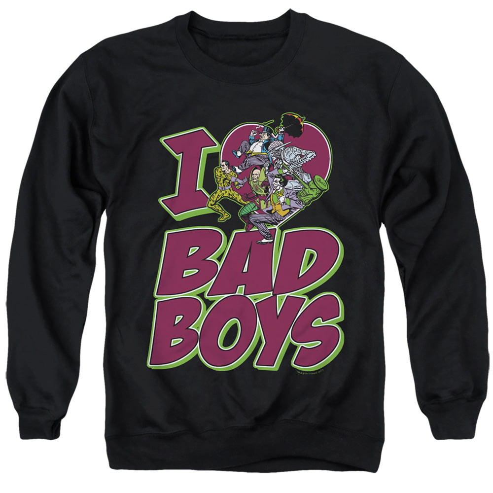 AN OFFCIALLY LICENSED DC I HEART BAD BOYS ADULT UNISEX CREWNECK SWEATSHIRT BLACK