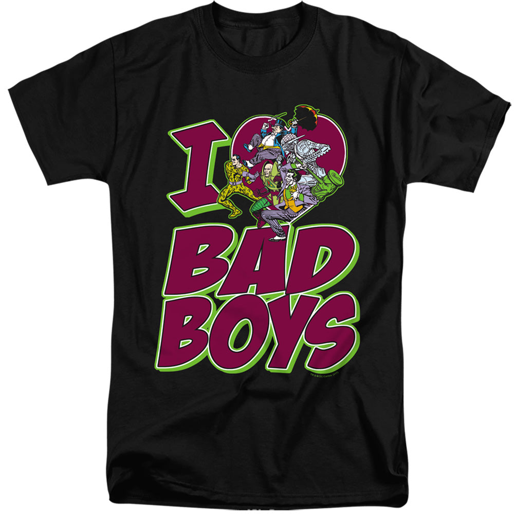 AN OFFCIALLY LICENSED DC I HEART BAD BOYS MEN'S TALL FIT T-SHIRT BLACK