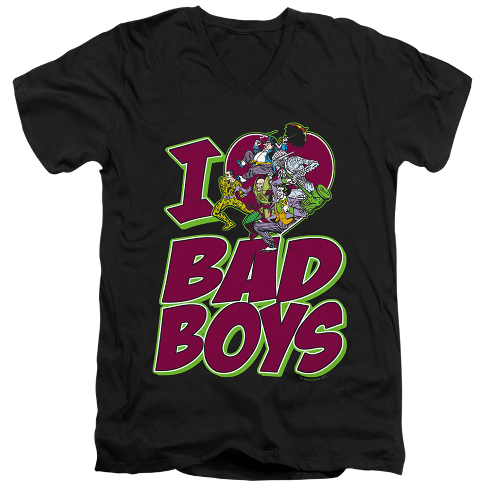 AN OFFCIALLY LICENSED DC I HEART BAD BOYS MEN'S V-NECK T-SHIRT BLACK