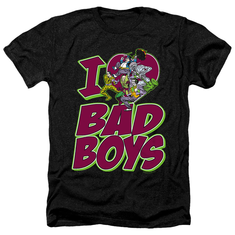 AN OFFCIALLY LICENSED DC I HEART BAD BOYS MEN'S HEATHER T-SHIRT CHARCOAL
