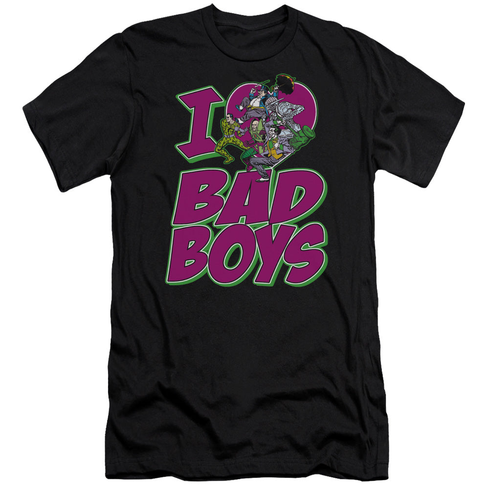 AN OFFCIALLY LICENSED DC I HEART BAD BOYS MEN'S PREMIUM SLIM FIT T-SHIRT BLACK