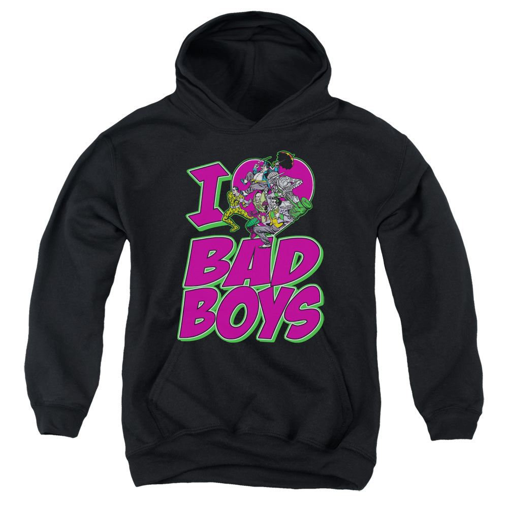AN OFFCIALLY LICENSED DC I HEART BAD BOYS YOUTH HOODIE BLACK