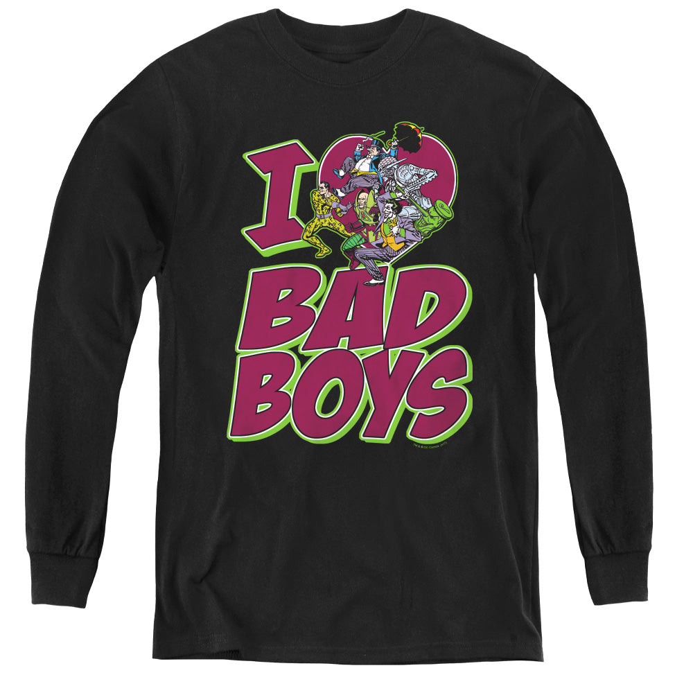 AN OFFCIALLY LICENSED DC I HEART BAD BOYS YOUTH LONG SLEEVE T-SHIRT BLACK