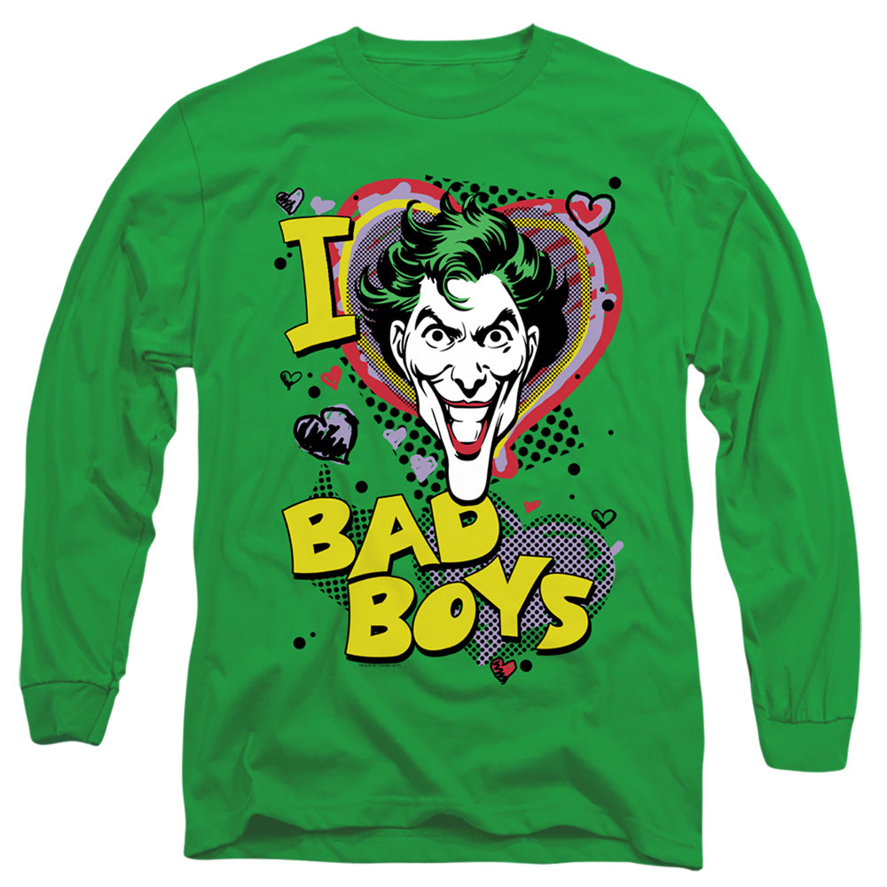 AN OFFCIALLY LICENSED DC I HEART BAD BOYS 2 MEN'S LONG SLEEVE T-SHIRT KELLY GREEN