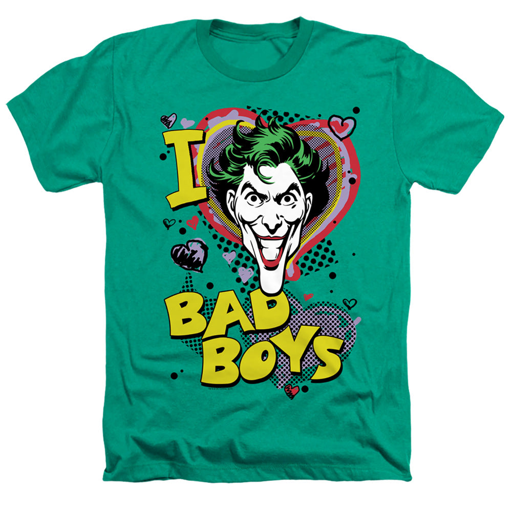 AN OFFCIALLY LICENSED DC I HEART BAD BOYS 2 MEN'S HEATHER T-SHIRT KELLY GREEN